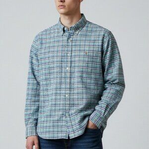 Polo Ralph Lauren Blue Green Plaid Button Long Sleeve 2XL Cotton Shirt Men's XXL